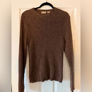 Classic Brown Ribbed Crewneck Sweater 100% Cotton